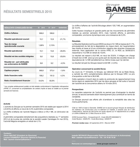 Thumbnail Groupe SAMSE Half-year Report 2015-h1
