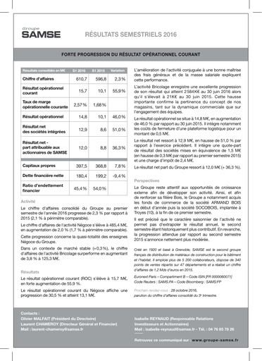 Thumbnail Groupe SAMSE Half-year Report 2016-h1
