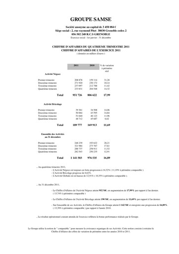 Thumbnail Groupe SAMSE Quarterly Report 2011-q4