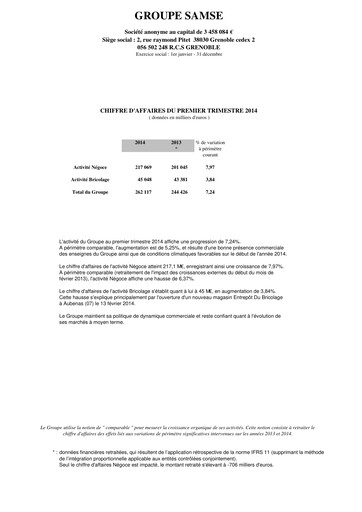 Thumbnail Groupe SAMSE Quarterly Report 2014-q1