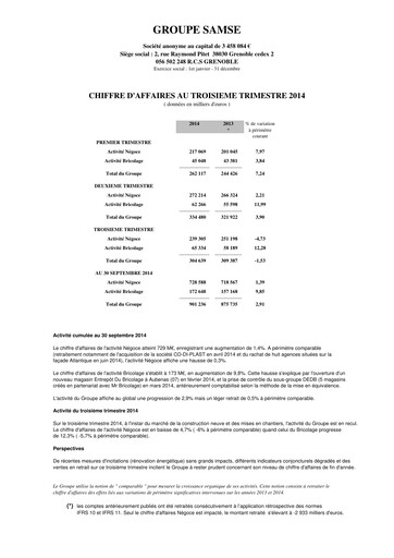 Thumbnail Groupe SAMSE Quarterly Report 2014-q3