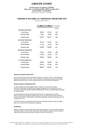 Thumbnail Groupe SAMSE Quarterly Report 2015-q3