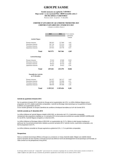Thumbnail Groupe SAMSE Quarterly Report 2015-q4