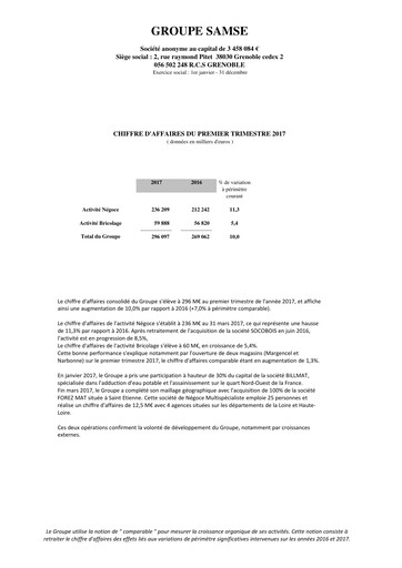 Thumbnail Groupe SAMSE Quarterly Report 2017-q1