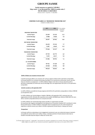 Thumbnail Groupe SAMSE Quarterly Report 2017-q3