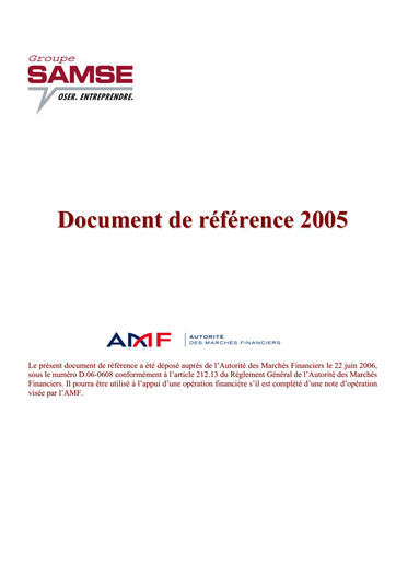 Thumbnail Groupe SAMSE Universal Registration Document 2005