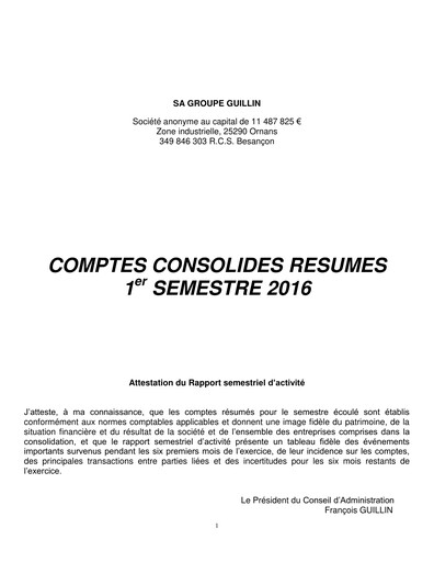 Miniature Groupe Guillin Rapport semestriel 2016