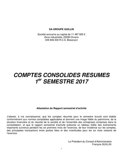 Miniature Groupe Guillin Rapport semestriel 2017