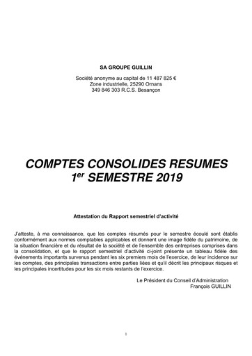 Miniature Groupe Guillin Rapport semestriel 2019