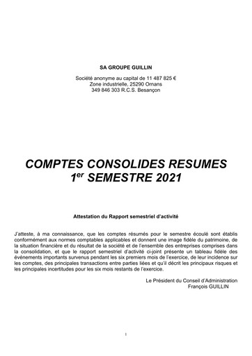 Miniature Groupe Guillin Rapport semestriel 2021