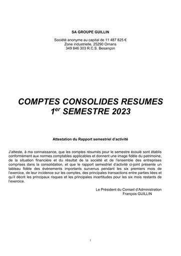 Miniature Groupe Guillin Rapport semestriel 2023