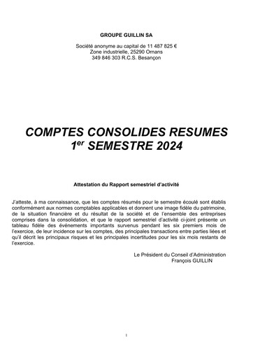 Miniature Groupe Guillin Rapport semestriel 2024
