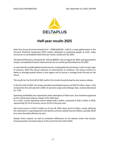 Miniature Delta Plus Group Rapport semestriel 2025-h1
