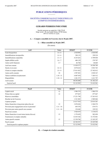 Thumbnail Gérard Perrier Industrie S.A. Half-year Report 2007-h1