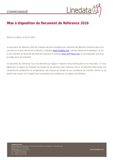 Thumbnail Linedata Services Universal Registration Document 2010