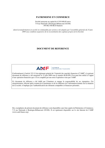 Thumbnail Patrimoine et Commerce SA Universal Registration Document 2009