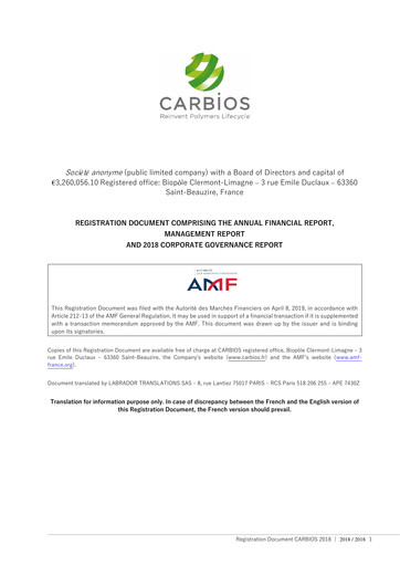 Vorschaubild Carbios SAS Universelles Registrierungsdokument 2018