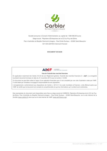 Vorschaubild Carbios SAS Universelles Registrierungsdokument 2013