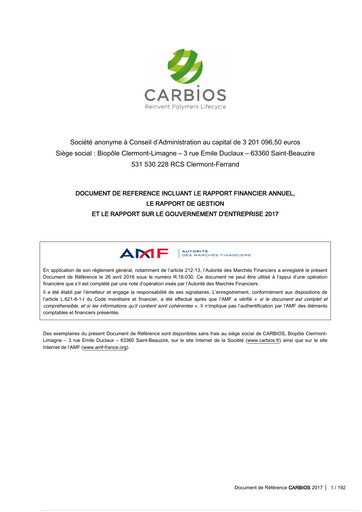 Vorschaubild Carbios SAS Universelles Registrierungsdokument 2017