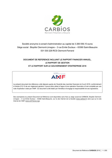 Vorschaubild Carbios SAS Universelles Registrierungsdokument 2018