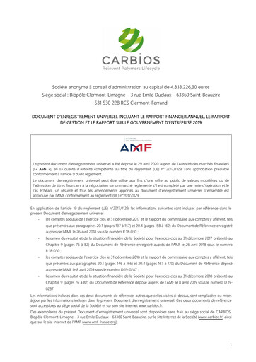 Vorschaubild Carbios SAS Universelles Registrierungsdokument 2019
