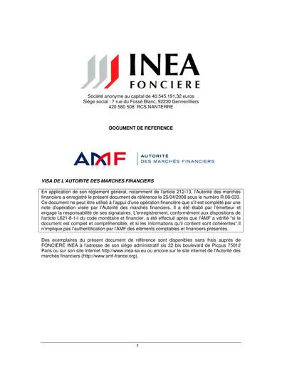 Vorschaubild Fonciere Inea Universelles Registrierungsdokument 2007