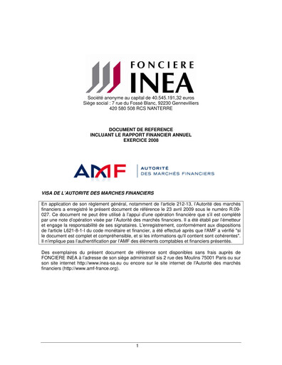 Vorschaubild Fonciere Inea Universelles Registrierungsdokument 2008
