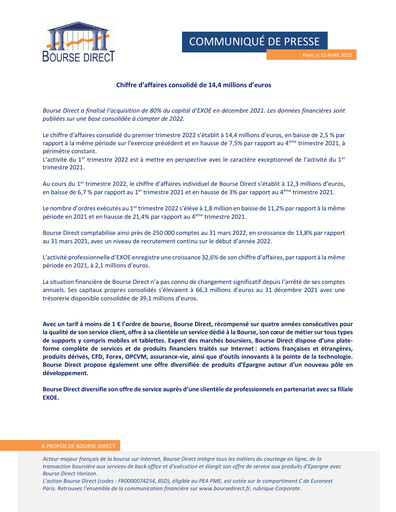 Thumbnail Bourse Direct Quarterly Report 2022-q1