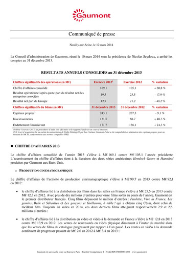 Thumbnail Gaumont SA Financial Report 2013