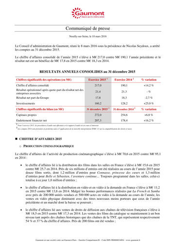Thumbnail Gaumont SA Financial Report 2015