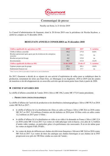 Thumbnail Gaumont SA Financial Report 2018