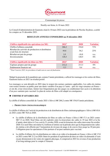 Thumbnail Gaumont SA Financial Report 2021