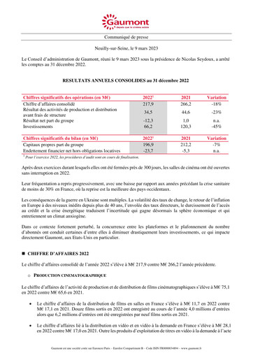 Thumbnail Gaumont SA Financial Report 2022