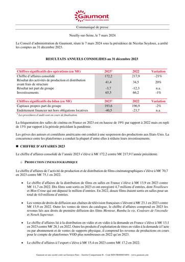 Thumbnail Gaumont SA Financial Report 2023
