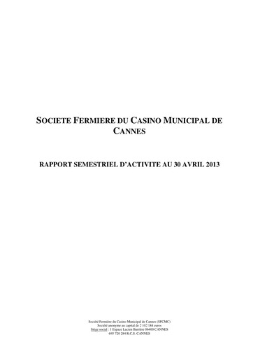 Thumbnail Société Fermière du Casino Municipal de Cannes Half-year Report 2012-2013-h1