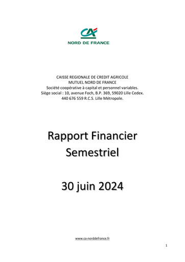 Thumbnail Caisse Régionale de Crédit Agricole Mutuel Nord de France Half-year Report 2024-h1