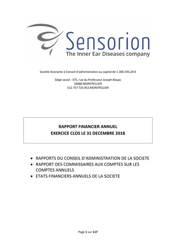 Miniature Sensorion Rapport financier 2018