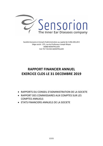 Miniature Sensorion Rapport financier 2019