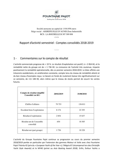 Thumbnail Fountaine Pajot Half-year Report 2018-2019