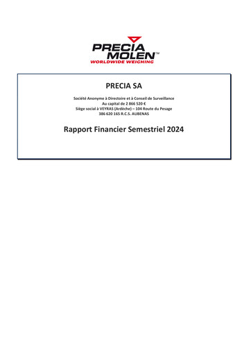 Thumbnail Precia S.A. Half-year Report 2024-h1