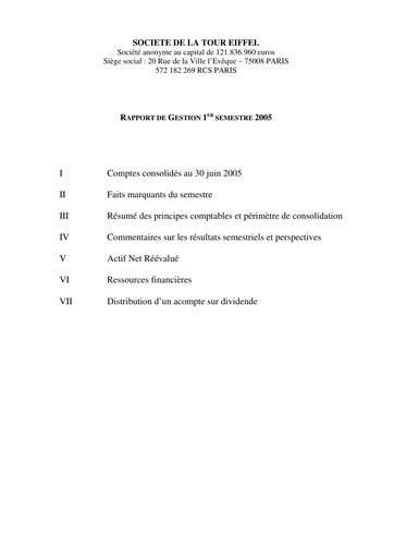 Thumbnail Société de la Tour Eiffel Half-year Report 2005-h1