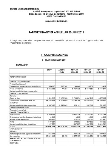 Thumbnail Bastide Le Confort Médical Annual Report 2011