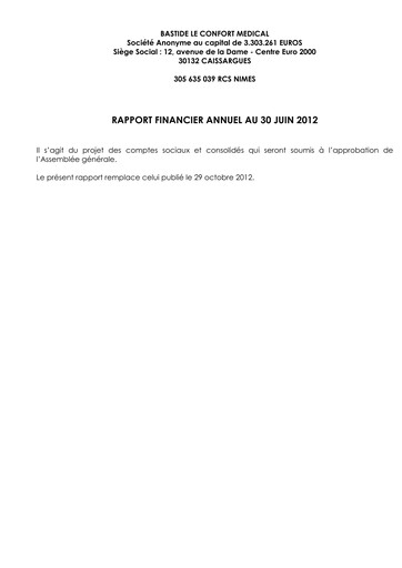 Thumbnail Bastide Le Confort Médical Annual Report 2012