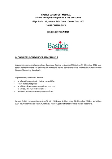 Thumbnail Bastide Le Confort Médical Half-year Report 2014-h2