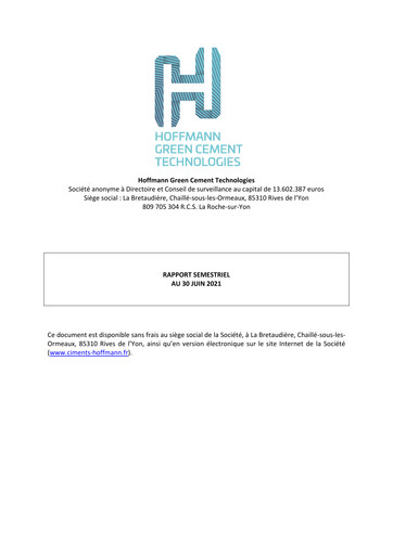 Thumbnail Hoffmann Green Cement Technologies Half-year Report 2021-h1