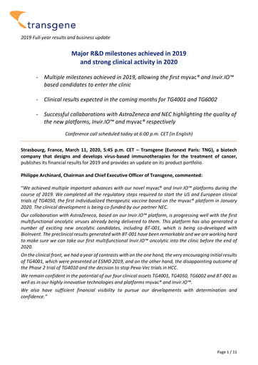 Miniature Transgene SA Rapport financier 2019