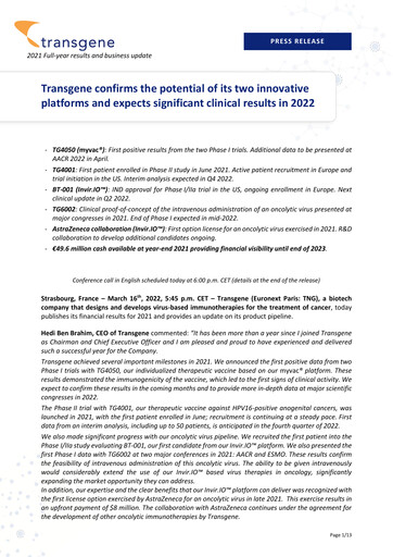 Miniature Transgene SA Rapport financier 2021