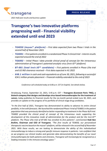 Miniature Transgene SA Rapport semestriel 2021