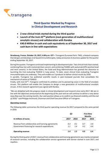 Miniature Transgene SA Rapport trimestriel 2017-q3