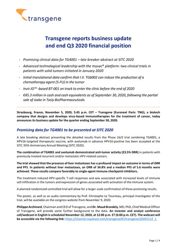 Miniature Transgene SA Rapport trimestriel 2020-q3